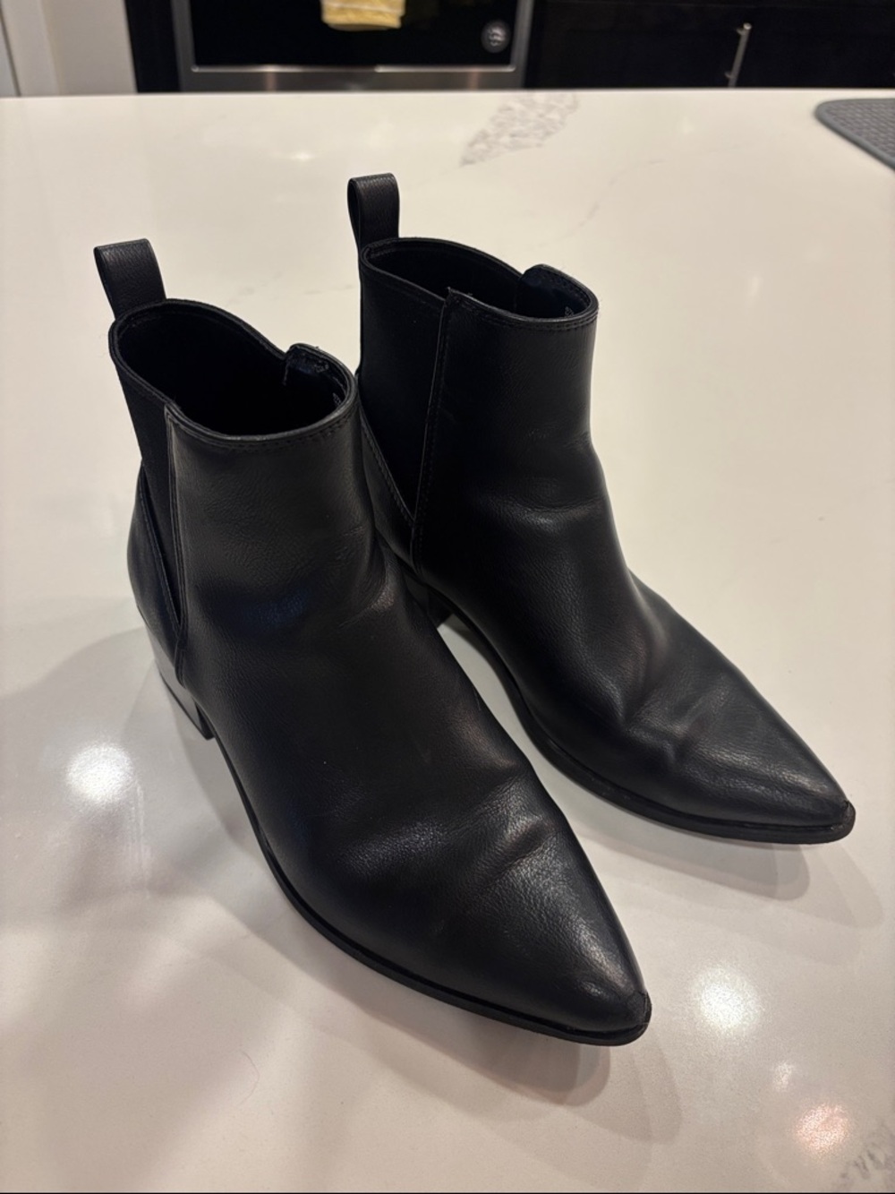 a new day Black Pointed Toe Ankle Boots Size 6.5 Block Heel Minimal Chic